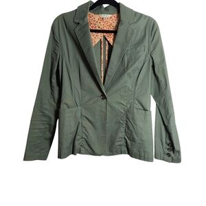 CABI Olive Three Pocket Green Blazer One Button Jacket Size Small